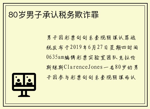 80岁男子承认税务欺诈罪
