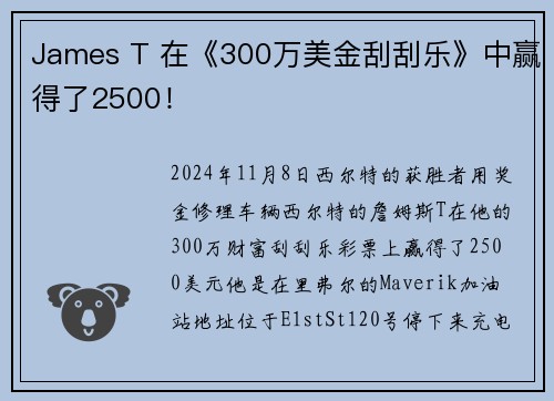 James T 在《300万美金刮刮乐》中赢得了2500！